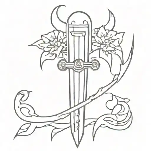 demon blood sword from adventure time with flowers tattoo design idea