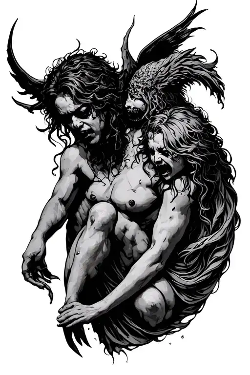 Seven mortal sins pride, envy, despondency, greed and gluttony tattoo design idea