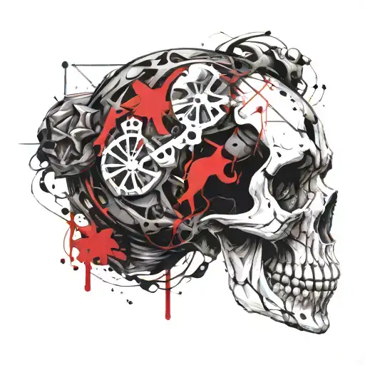 skull with Gemini ♊️ on forehead looking tattoo design idea