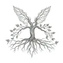 Tree with Roots and Wings: A tree with deep roots (symbolizing your family, especially your love for your mom) and wings tattoo design idea