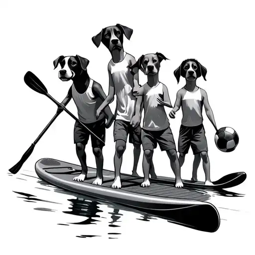 anxiety dogs paddleboarding, football children  tattoo design idea
