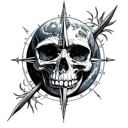 mars, skull, compass Lilly tattoo design idea