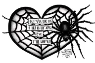 Draw a heart shaped spider web with Bible verse coming from the spider tattoo design idea