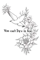 cross, flowers, doves flying, you cant live in fear tattoo design idea