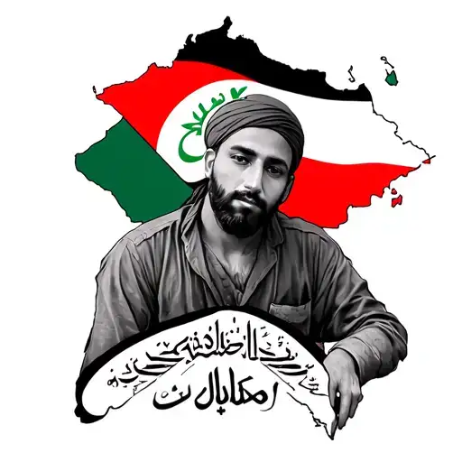 shia zulfiqar, with iraqi flag and geographical map, and my tribal name mayah tattoo design idea
