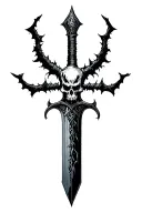 serrated blade, long dark dagger with runes shaded skull head, darkest dungeon, beast, curse tattoo design idea