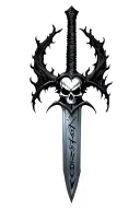 serrated blade, long dark dagger with runes shaded skull head, darkest dungeon, beast, curse tattoo design idea