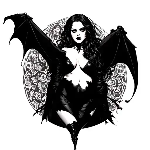nude bbw vampire girl  full body  frontal pose tattoo design idea