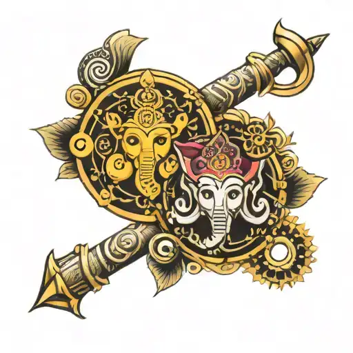 Hindu armband tattoo with trishul and lord krishna and lord Ganesha tattoo design idea