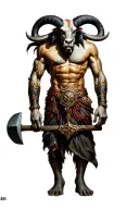 Minotaur legend standing guard with hammer tattoo design idea