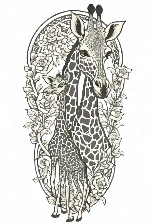 mama giraffe and baby giraffe tattoo design idea