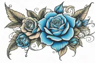 blue jewel and roses blooming tattoo design idea