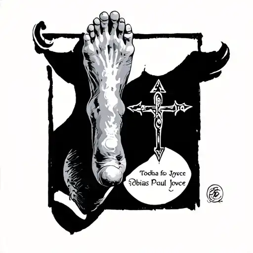 script with Tobias Paul Joyce with room for his feet and a miracle symbol tattoo design idea