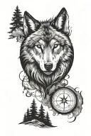 wolf forest compass   tattoo design idea