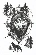 wolf forest compass   tattoo design idea