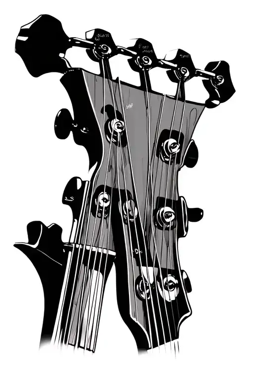 guitar headstock, with strings, tuning pegs will have names on them tattoo design idea