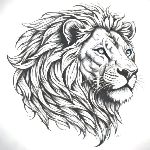 lion with blue eyes like fire tattoo design idea
