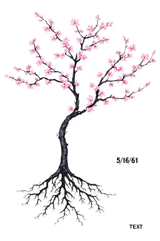 "5/16/61" Cherry Blossom tree with roots tattoo design idea