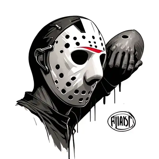Jason voorhees not wearing his mask looking downward at his mask in his hand, Ghostface not wearing his mask facing the  tattoo design idea