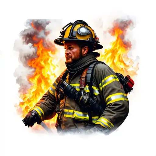 canadian firefighter battling building fire tattoo design idea