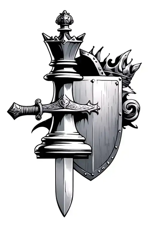 king chess piece with sword and shield  tattoo design idea