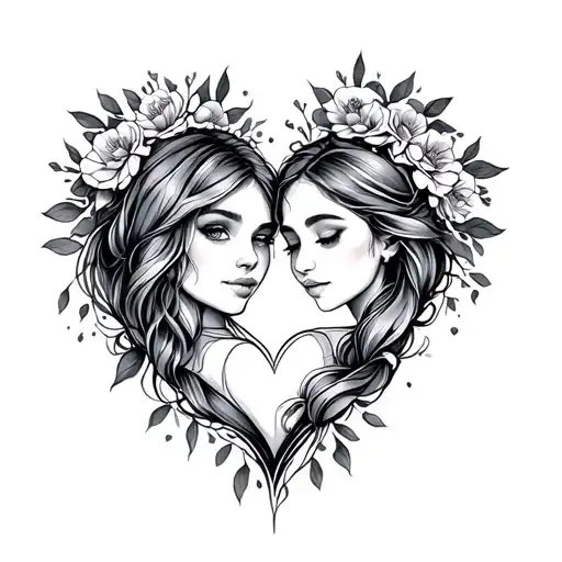 mother daughter heart fine line tattoo design idea