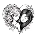 mother daughter heart fine line tattoo design idea