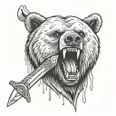 a bear with daggers in its mouth and white eyes tattoo design idea