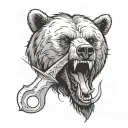 a bear with daggers in its mouth and white eyes tattoo design idea