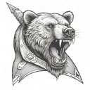 a bear with daggers in its mouth and white eyes tattoo design idea