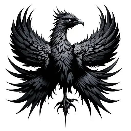 Black phoenix with black spikes tattoo design idea