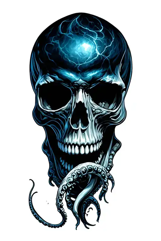 skull and kraken emerging tattoo design idea
