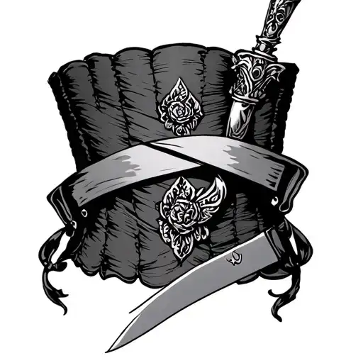 garter left leg long backline burlesque knife tattoo design idea
