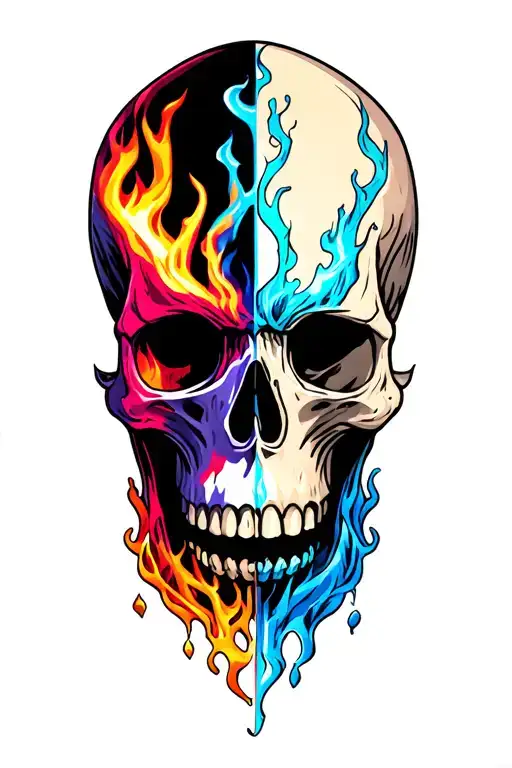 half fire half ice skull tattoo design idea