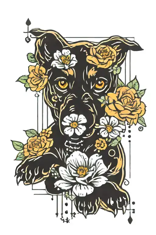 dog paw print and flowers and Morse code tattoo design idea