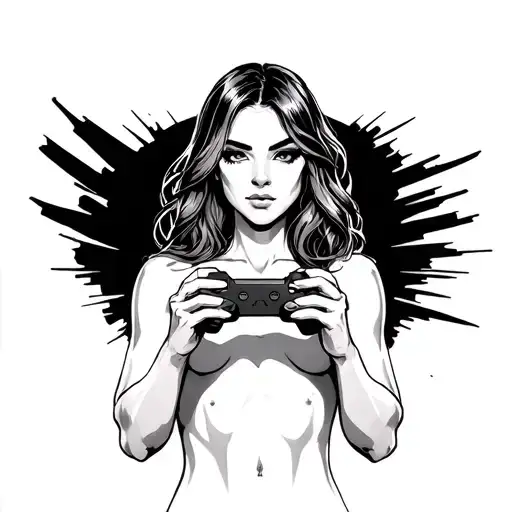 topless babe playing video games tattoo design idea