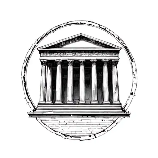 Greek building with a circle shape tattoo design idea