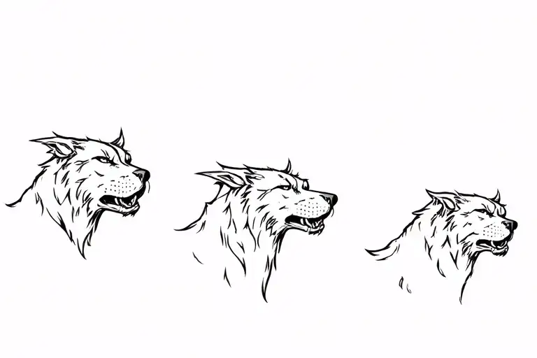 heads of an aggressive Cerberus looking in different directions tattoo design idea