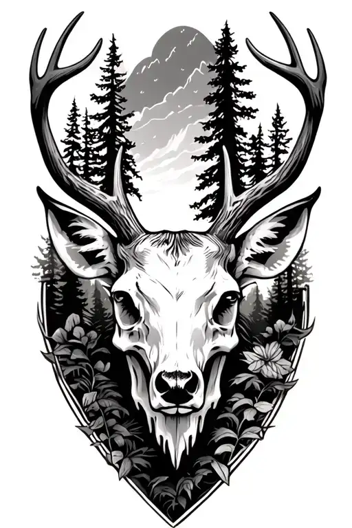 skull deer head which forest tattoo design idea