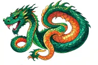 A combination of dragon and snake, with the dragon being the lower half of the body and the snake being the upper part,  tattoo design idea