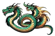 A combination of dragon and snake, with the dragon being the lower half of the body and the snake being the upper part,  tattoo design idea