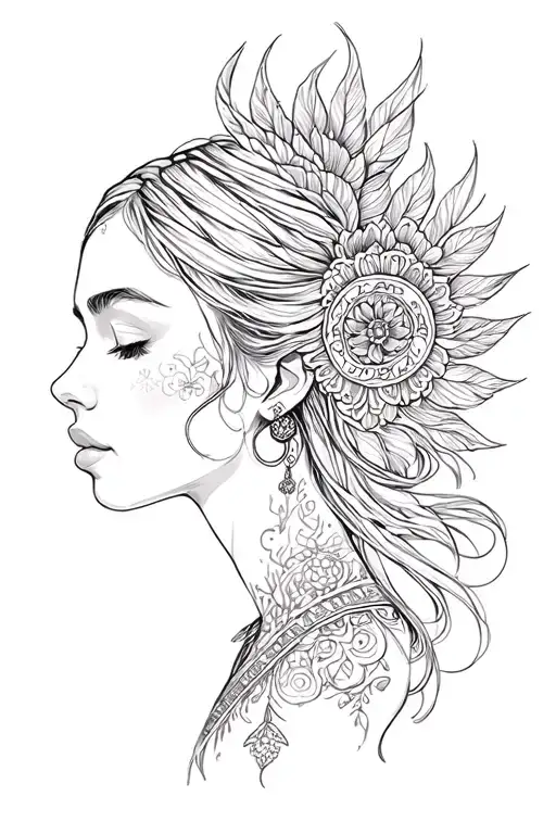 free spirit, young woman, life challenges & strength tattoo design idea