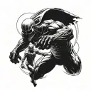 A colossal titan fights with an alien from the movie tattoo design idea