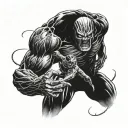 A colossal titan fights with an alien from the movie tattoo design idea