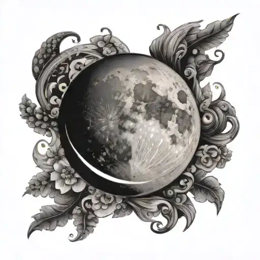 half sun half moon surrounded by space  tattoo design idea