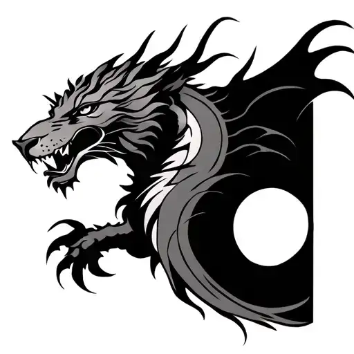 Half Lion Half Dragon tattoo design idea