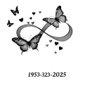"1953-2025" infinity symbol 2 butterflies with 7 small butterfly or hearts tattoo design idea
