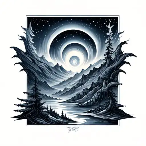 Aurora borealis merging together tattoo design idea