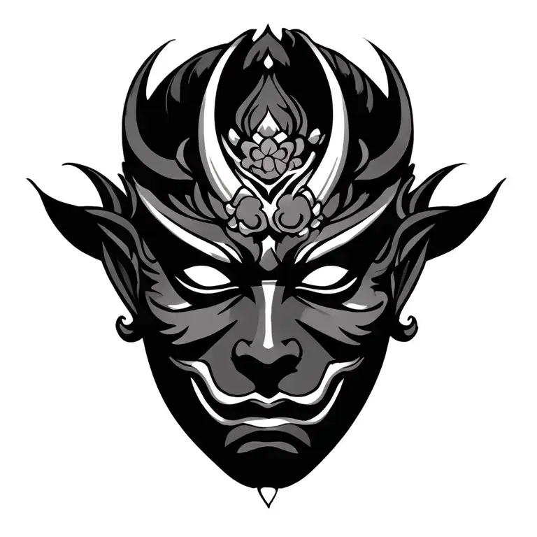 Oni Mask feminine gothic japanese tattoo design idea