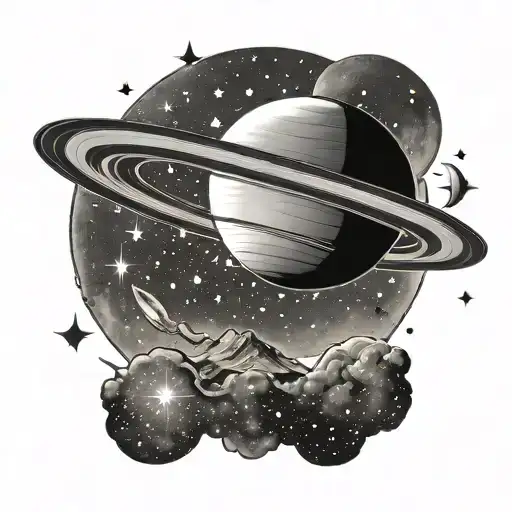 Saturn with stars tattoo design idea